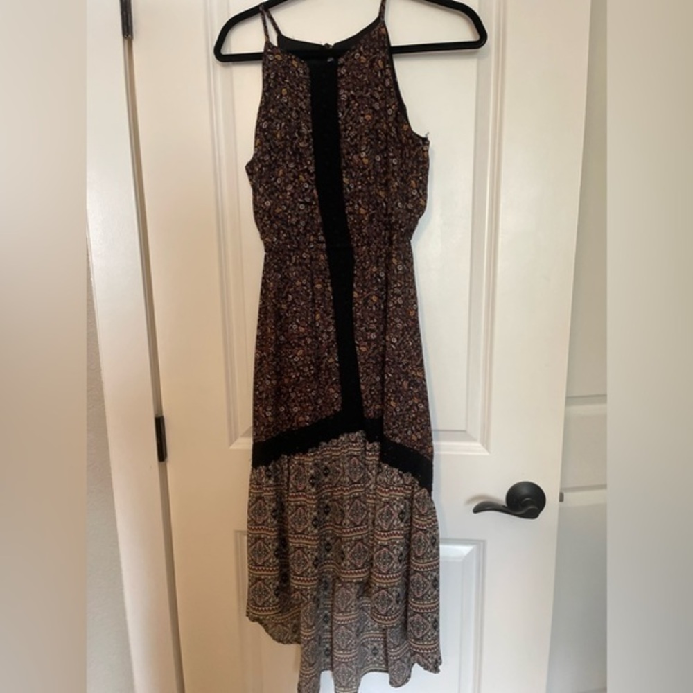 KNOX ROSE Multicolred Floral lace Bohemian Asymmetrical Maxi dress size small